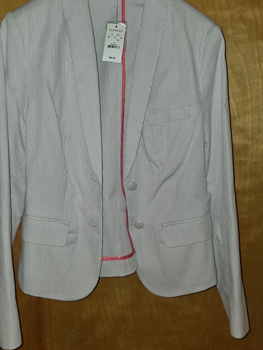Express Women's White and Light Gray Striped Blazer